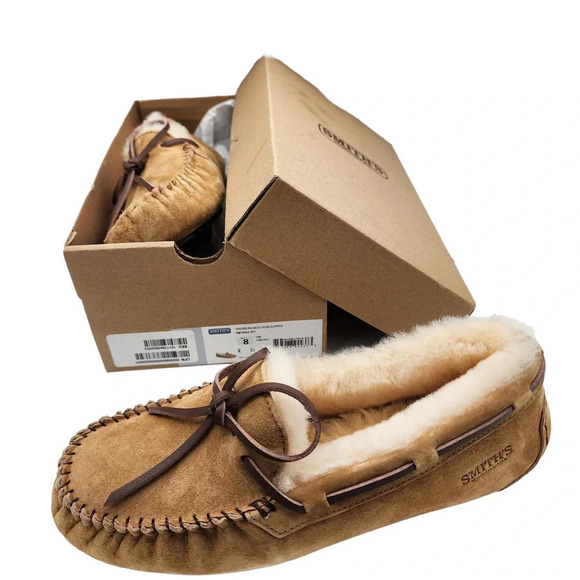 Smith’s Workwear Womens Shearling Moccasin Slipper Size 8 Chestnut Brown New - Picture 2 of 11